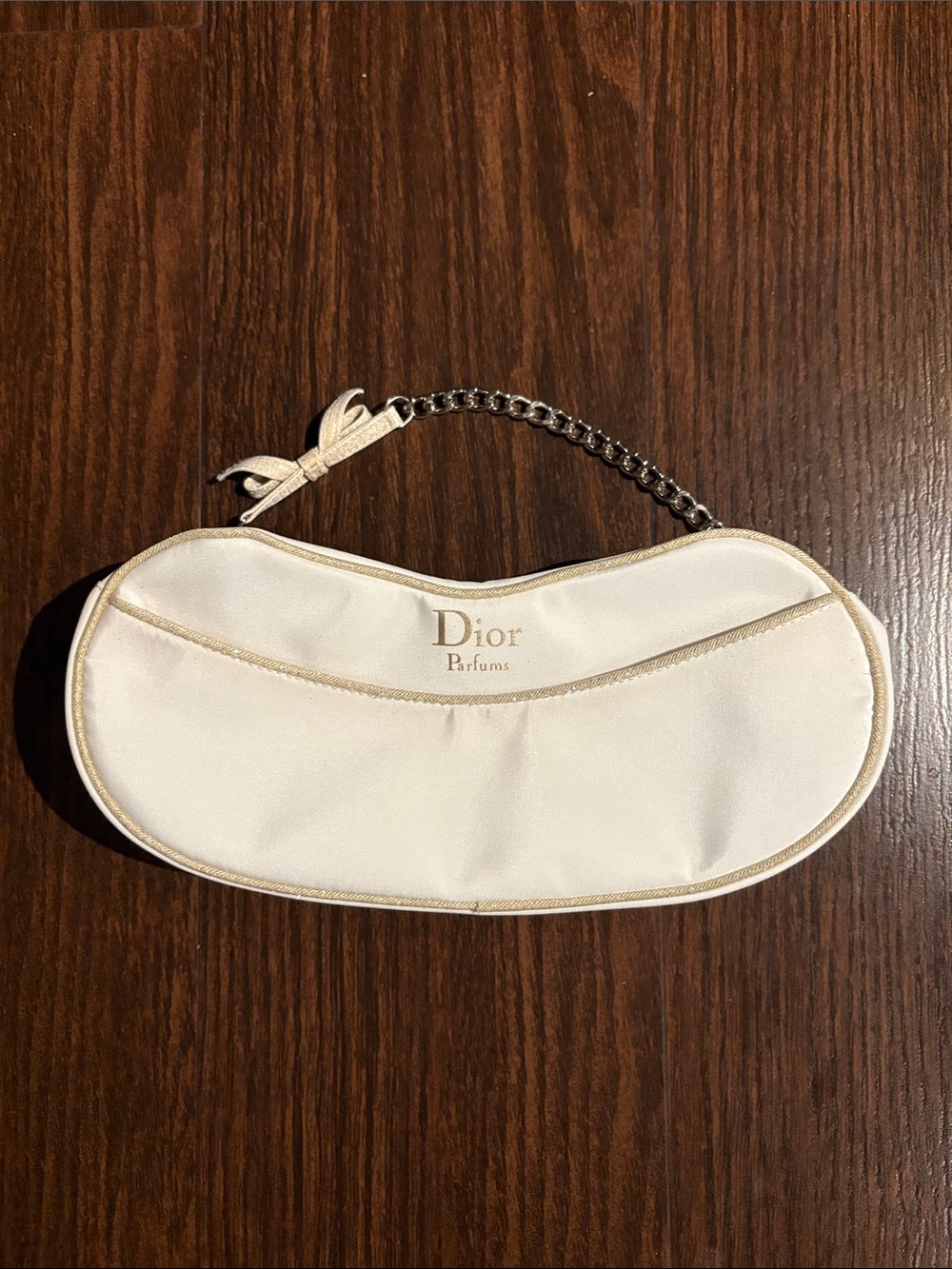 Dior Cream Satin Crescent Shoulder Bag with Chain NWOT